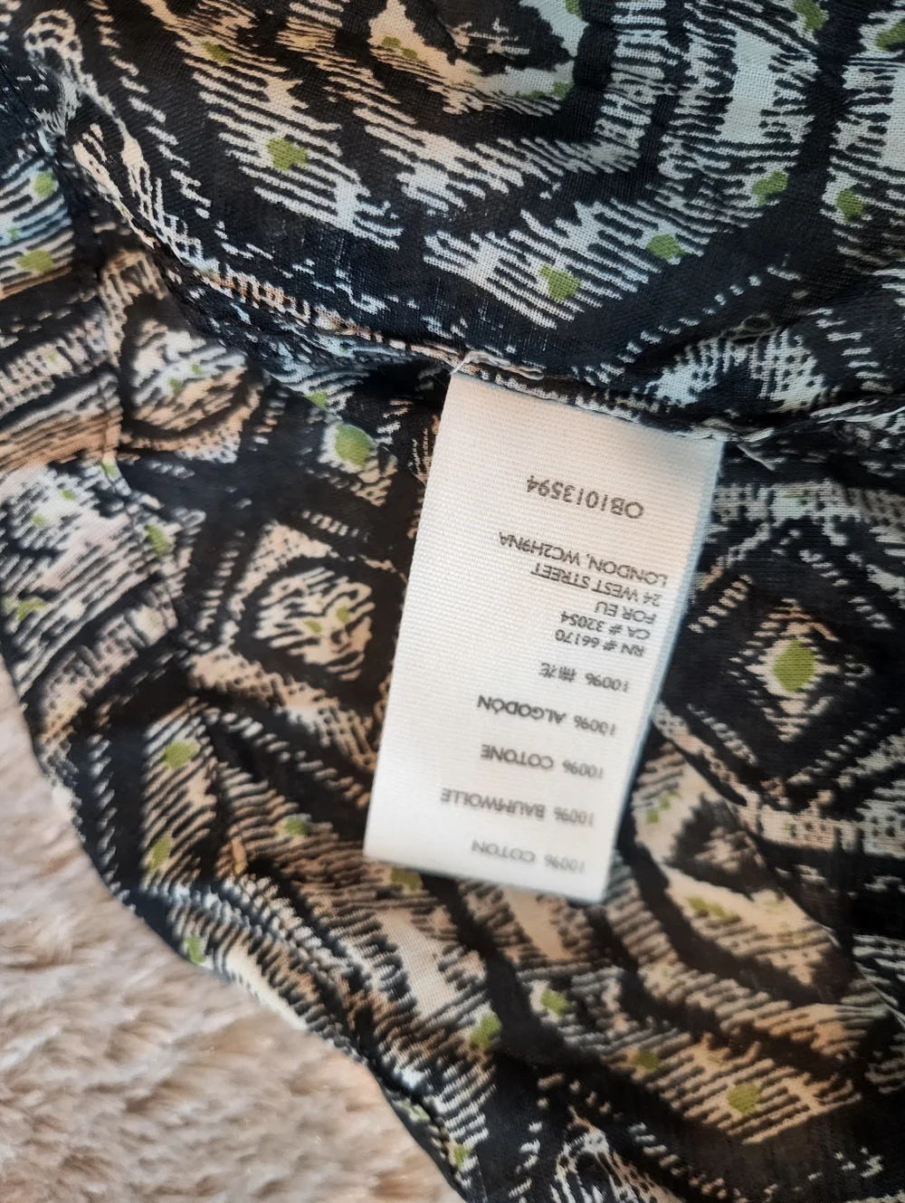 Bohemian Square-Neck Mixed Print Blouse - Black with Rust Accents